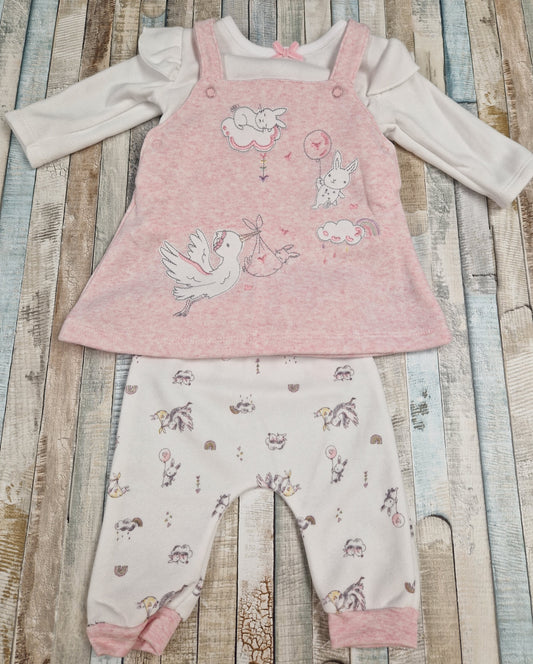 Baby Girls Pink Marl Stork And Bunny 3 Piece Set