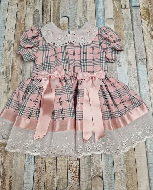 Baby Girls Pink And Grey Tartan Dress