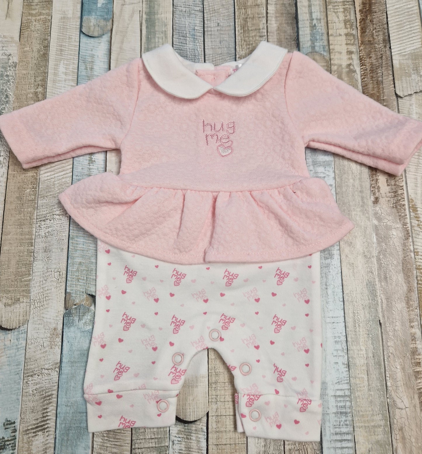 Premature Baby Girls Hug Me Pink And White Faux 2 Piece Set