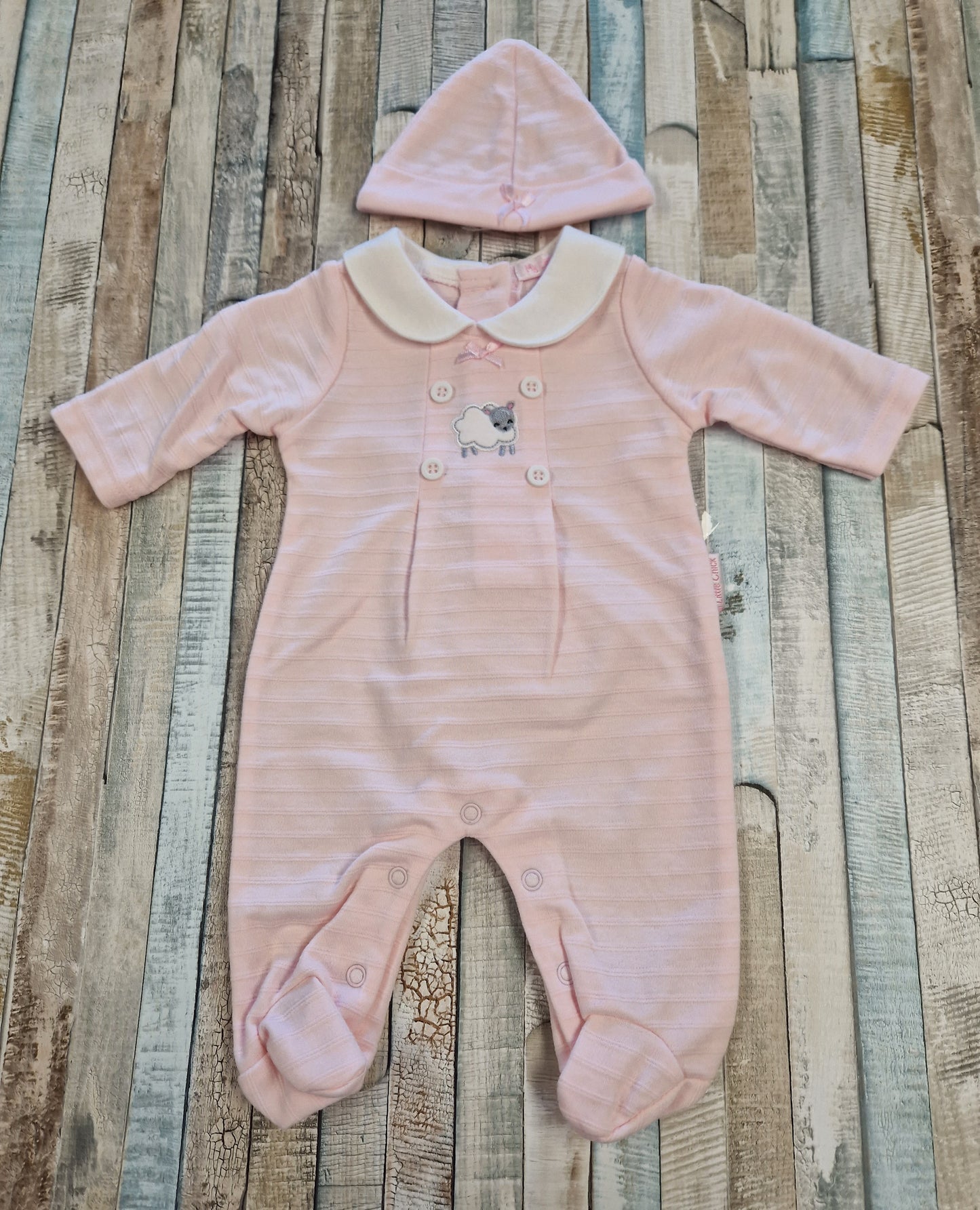 Baby Girls Pink Sheep Babygro/Sleepsuit Matching Hat