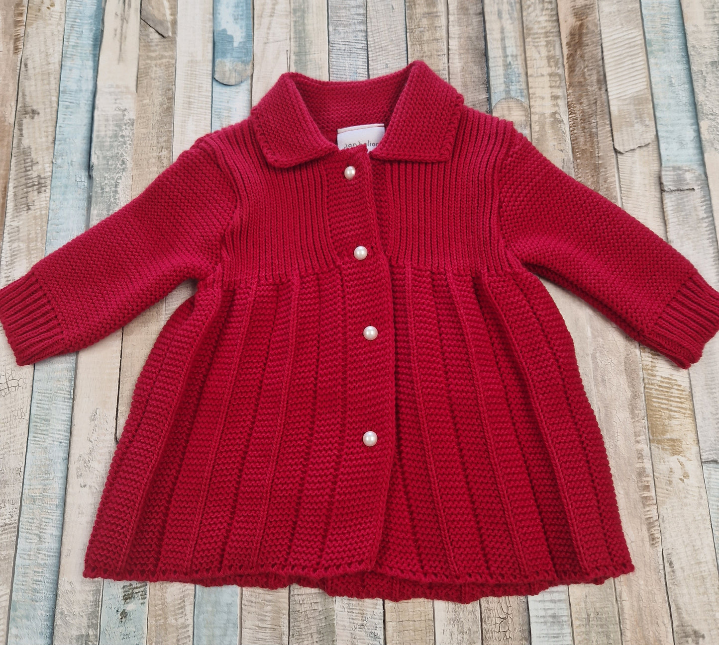 Baby Girls Red Knitted Pearl Button Cardigan