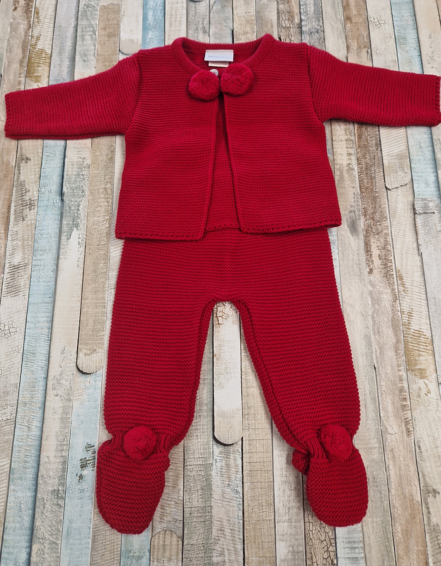 Unisex Baby Red Knitted Pom Pom Set
