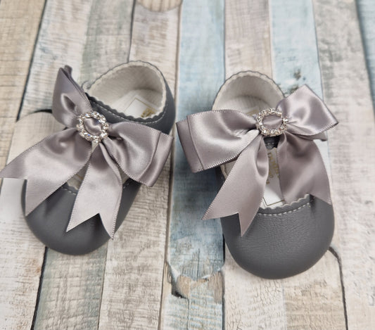 Baby Girls Grey Diamante Baypod Soft Bottom Shoes