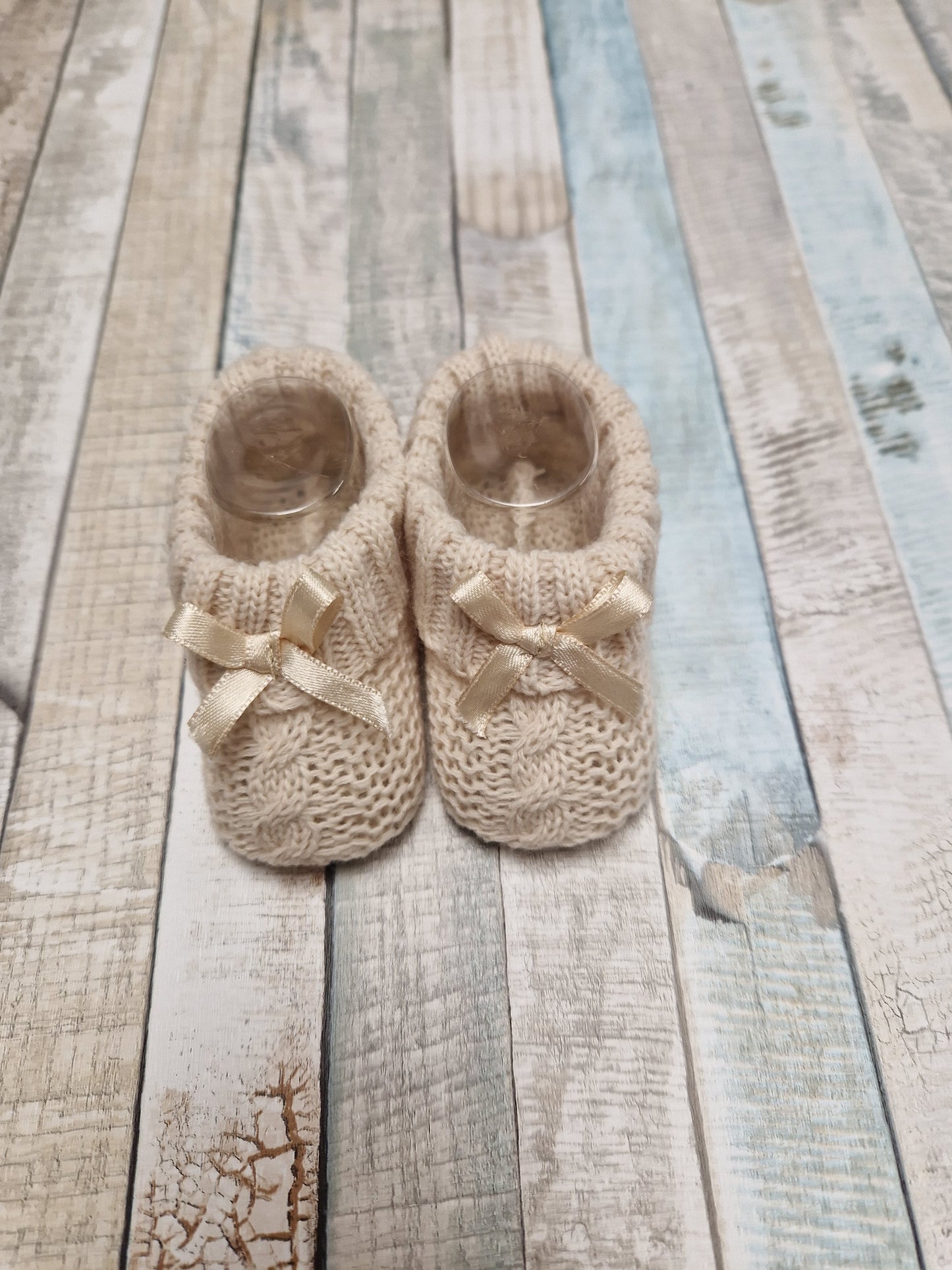 Unisex Baby Beige Cable Knitted Booties