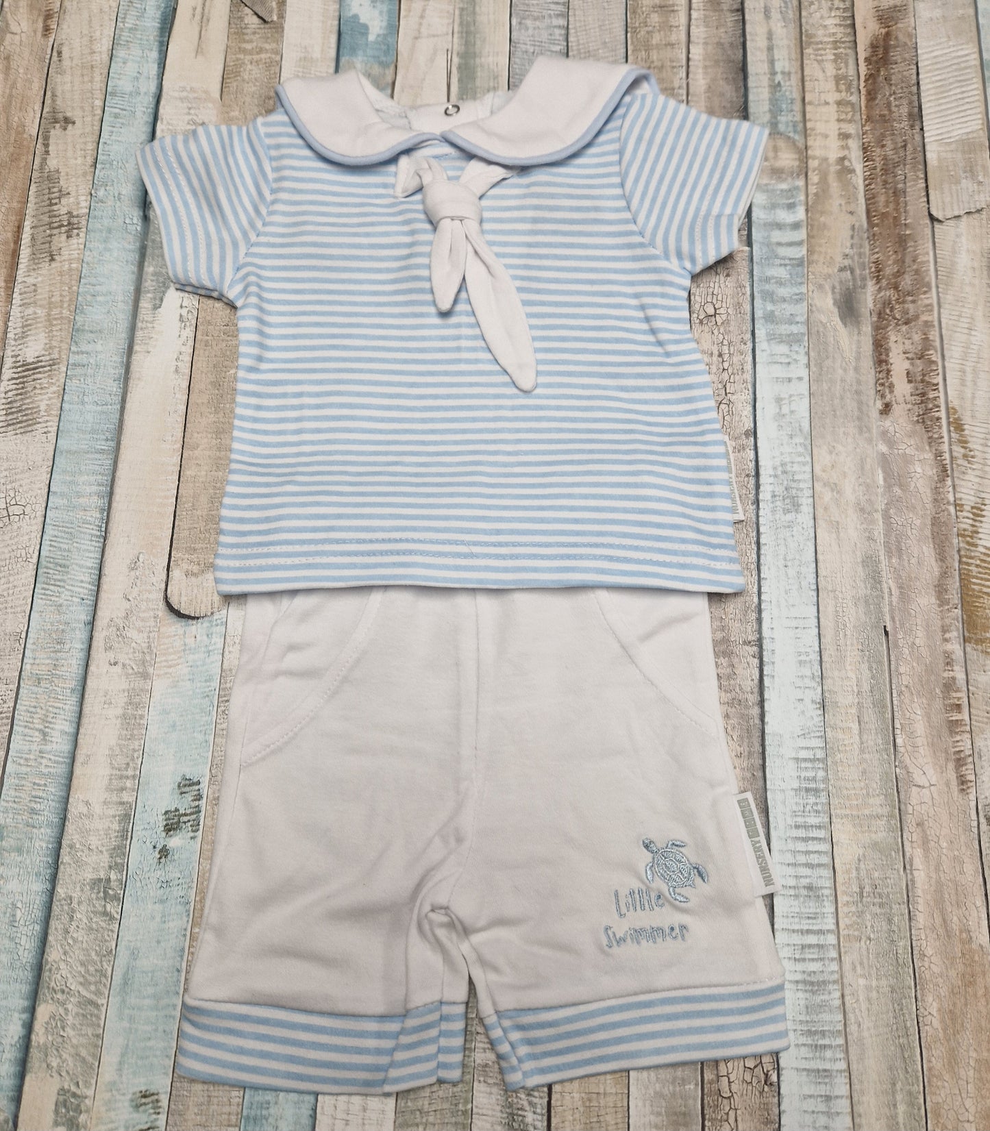Baby Boys Nautical Blue And White Little Swimmers Short Set