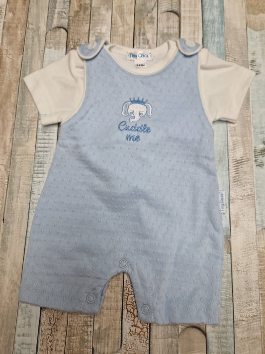 Premature Baby Boys Cuddle Me Blue And White Dungaree Set