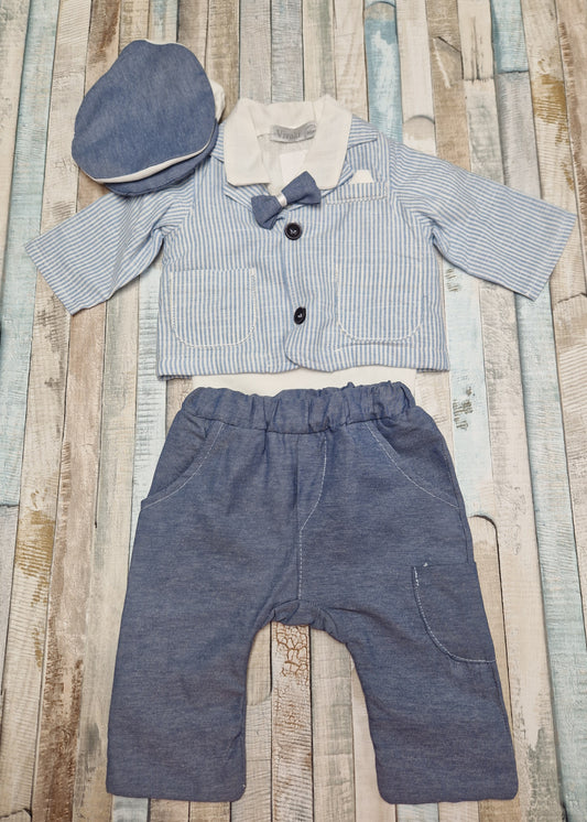 Baby Boys Vivaki Blue And Cream Striped Set With Cap