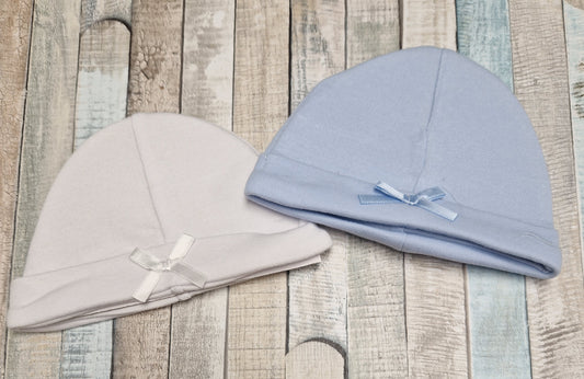 Premature Baby Pack of Two Blue and White Halfmoon Hats