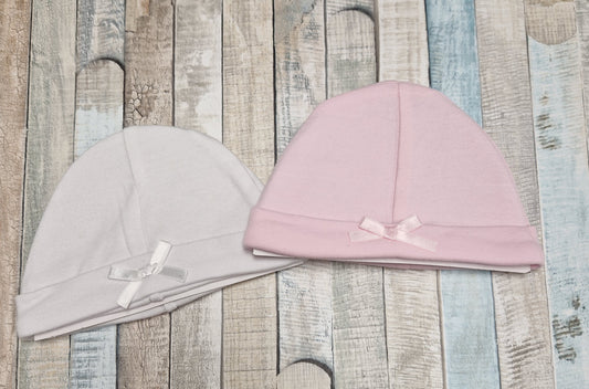 Premature Baby Pack of Two Pink And White Halfmoon Hat