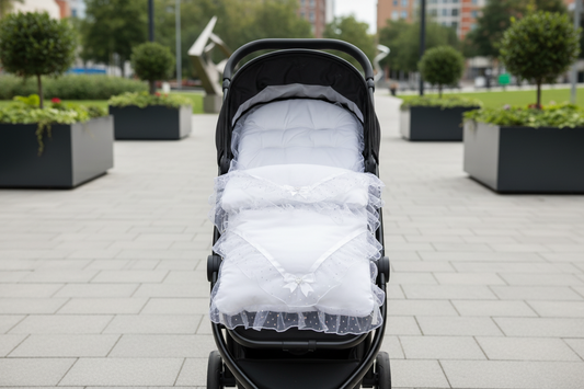 Unisex Baby White Diamante Organza Sparkle & Lace Universal Pushchair Footmuff / Cosytoes