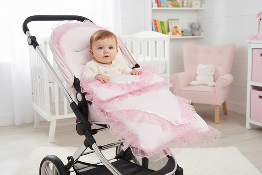 Baby Girls Pink Organza Diamante Sparkle & Lace Universal Pushchair  Footmuff /Cosytoes