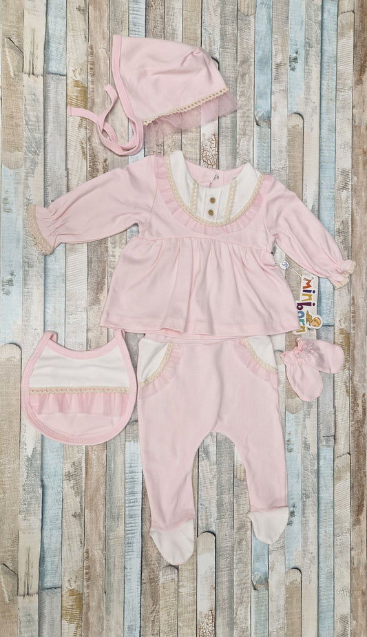 Baby Girls Pink And White 5 Piece Spanish Outfit