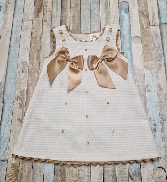 Baby Girls White And Gold Sleeveless Wee Me Dress