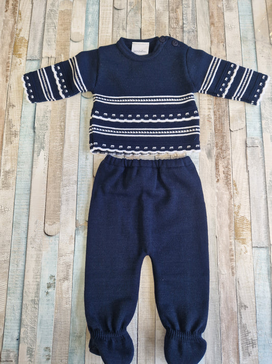 Baby Boys Navy & White Knitted Pointelle Two Piece Set