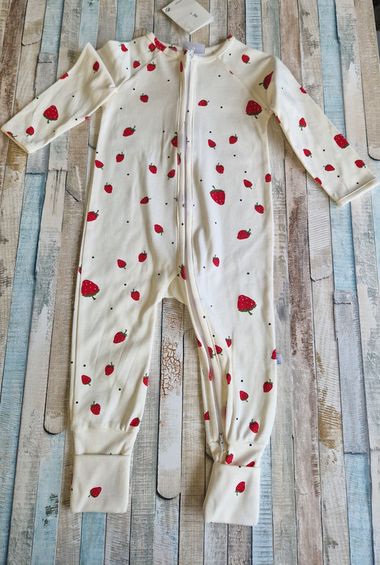 Baby Cotton Printed Footless Babygro With Zip Front