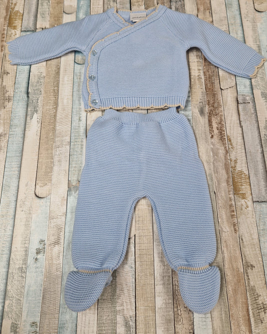 Baby Boys Blue And Beige Cross Over 2 Piece Set