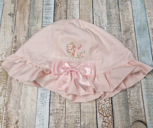 Baby Girls Pink Small Printed Rabbit Bow Sunhat