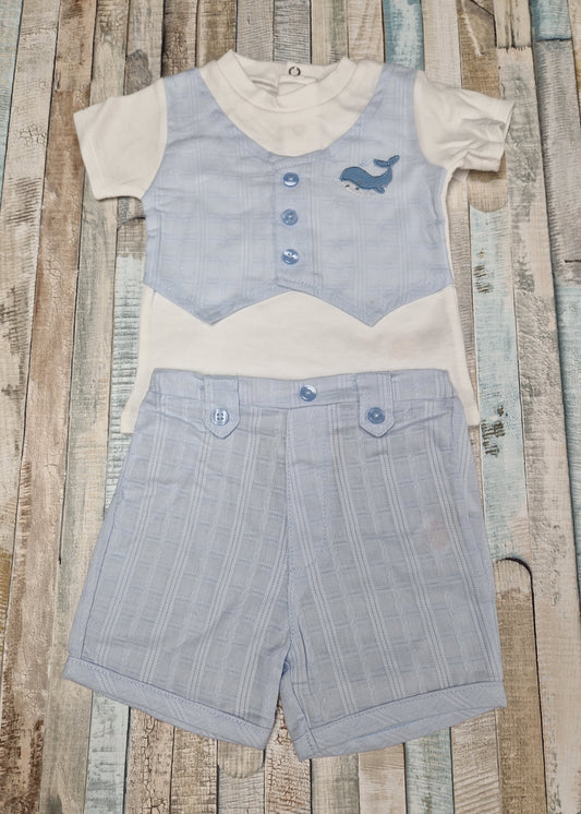 Baby Boys Blue And White Whale Design Shorts Set