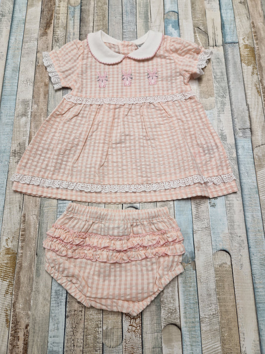 Baby Girls Pink And White Bunny Dress And Pants