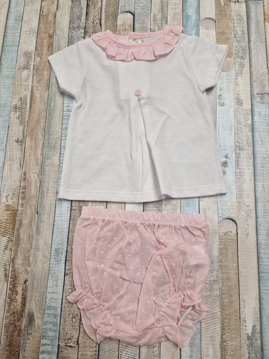 Baby Girls White And Pink Blouse And Bloomer Set