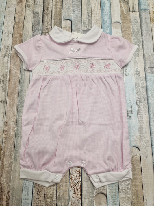 Baby Girls Pink And White Checked Butterfly Romper