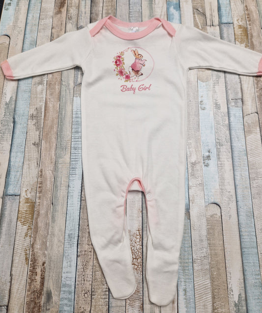 Baby Girls Printed Pink Rabbit Babygro