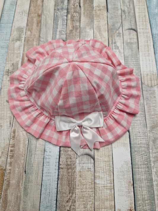 Baby Girls Pink And White Gingham Checked Sunhat