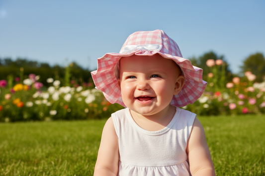 Baby Girls Pink And White Gingham Checked Sunhat
