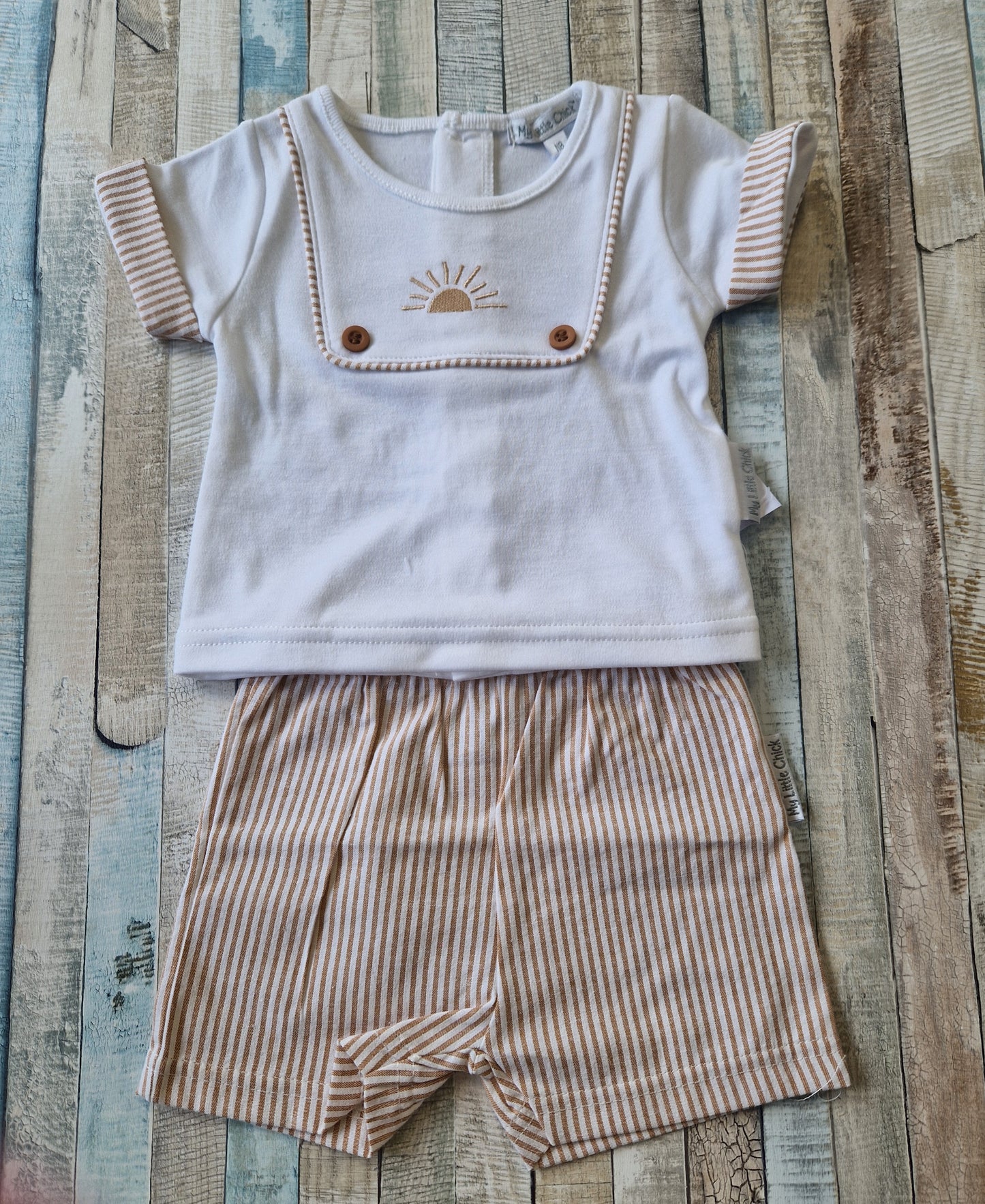 Baby Boys beige And White Sunrise Short Set