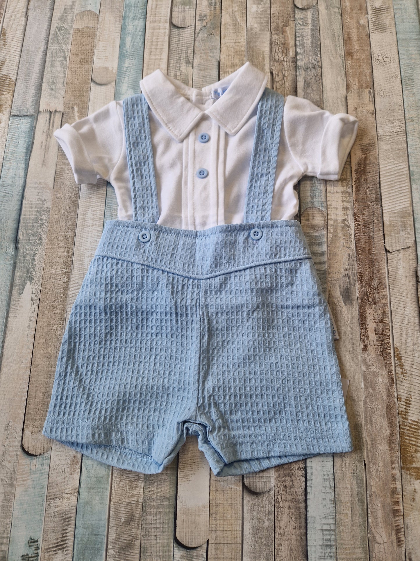Baby Boys Blue And White Dungaree Set