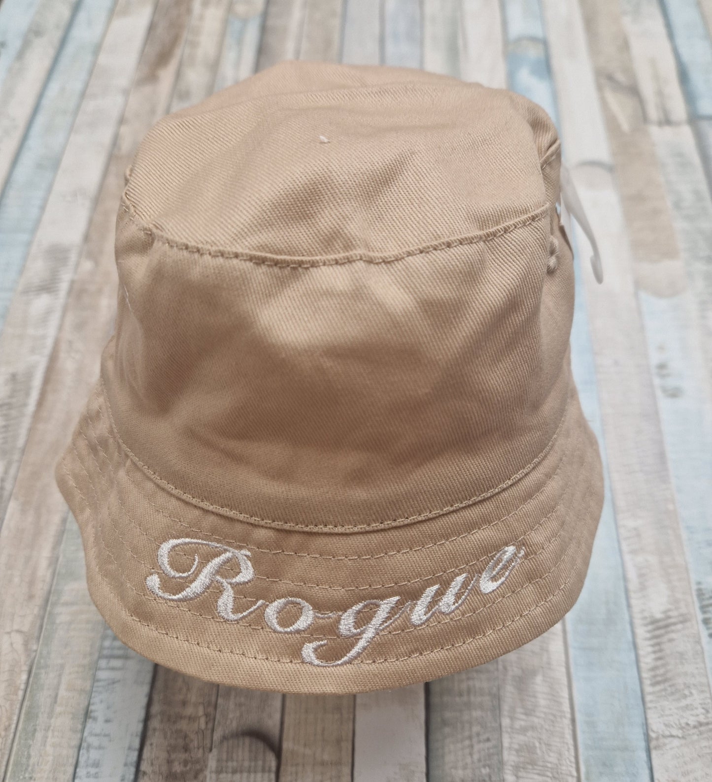 Personalised Boys Beige Bucket Hat With Chin Strap