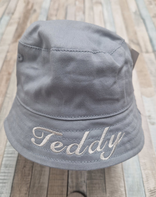 Personalised Boys Grey Bucket Hat With Chin Strap