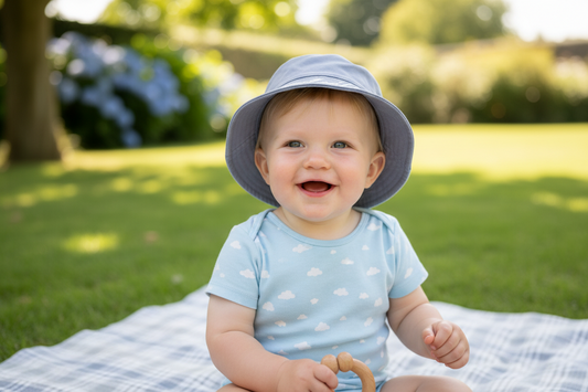 Personalised Boys Slate Grey Bucket Hat With Chin Strap