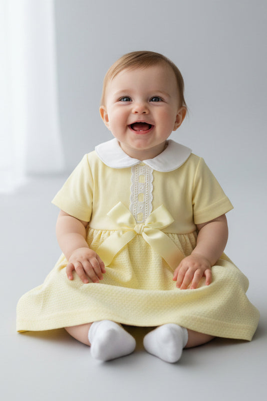 Baby Girls Lemon Dress With White Peter Pan Collar