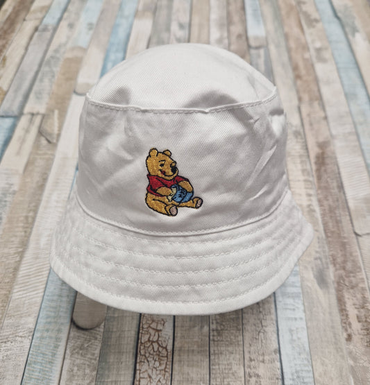 White Bucket Hat With Embroidered Honey Bear