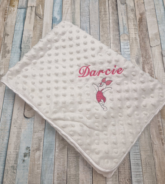 Personalised White Baby Dimple Wrap With Pink Piglet