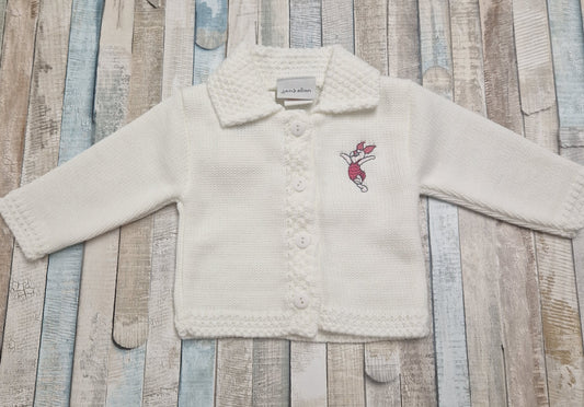 Baby White Cardigan With Pink Piglet