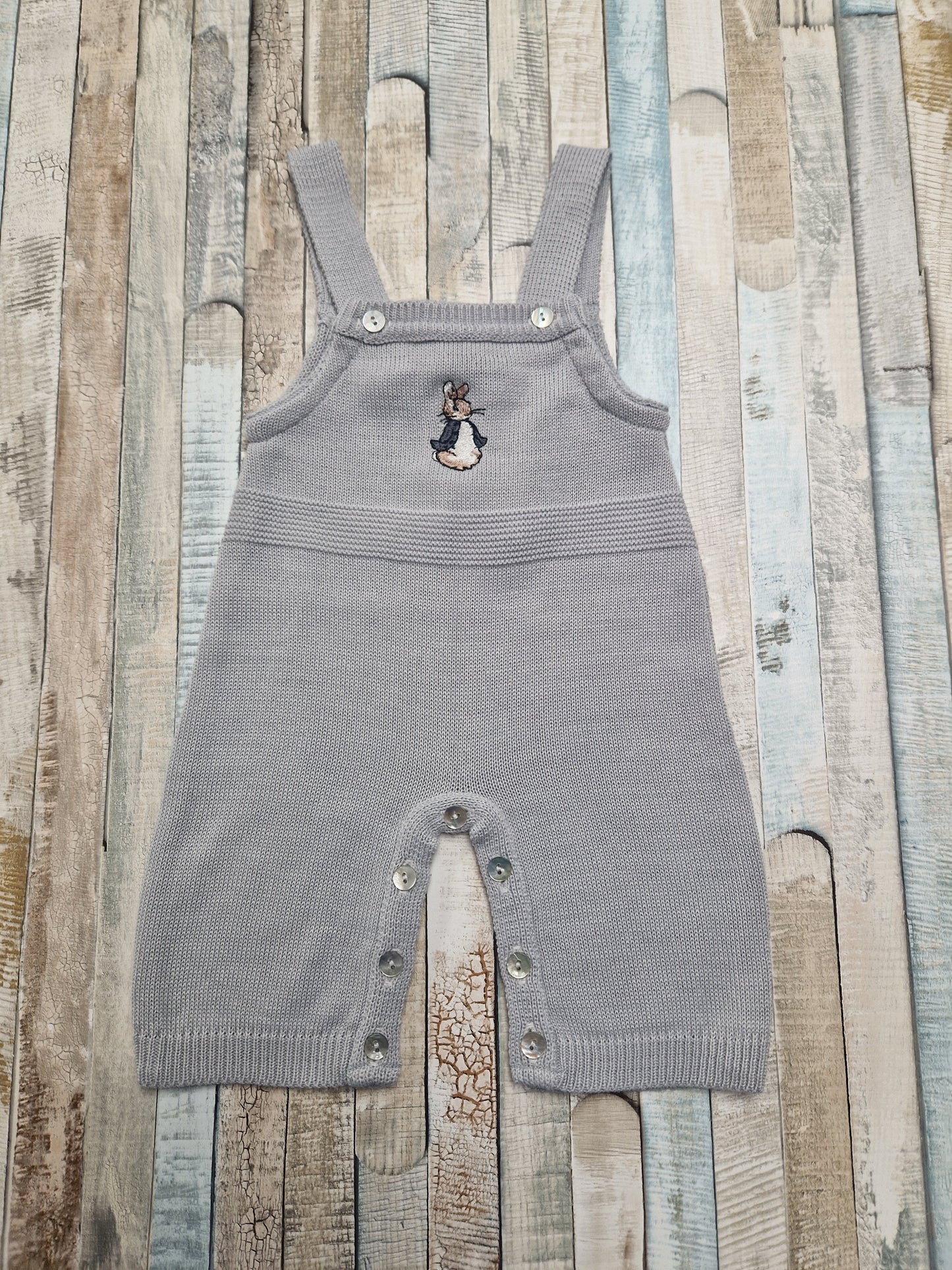 Unisex Baby Grey Rabbit  Knitted Dungaree