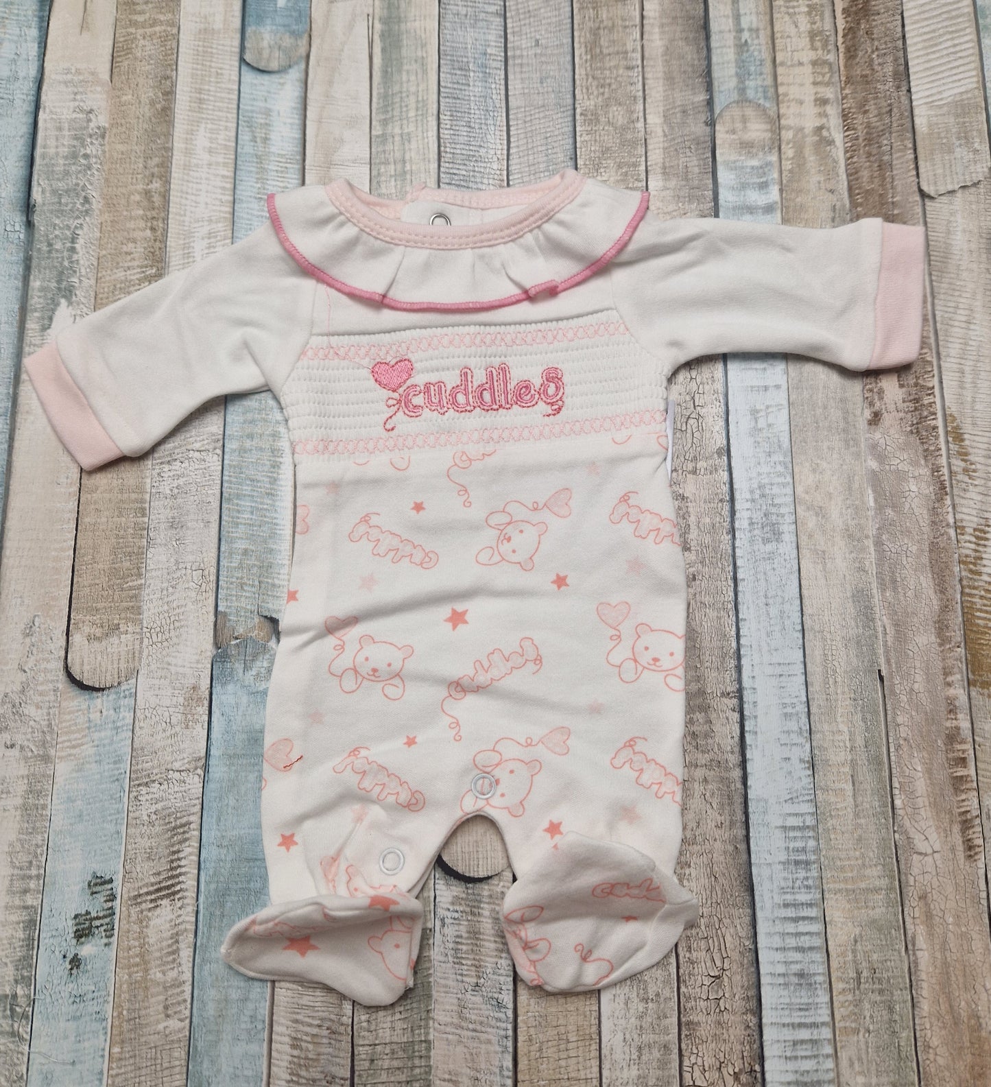 Premature Baby Girls Pink And White Cuddles Babygro