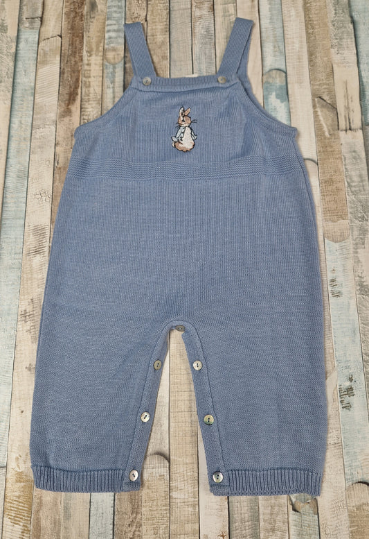 Nana 's Special Buys Baby Boys  Plain Dusky Blue Dungaree With Embroidered Rabbit