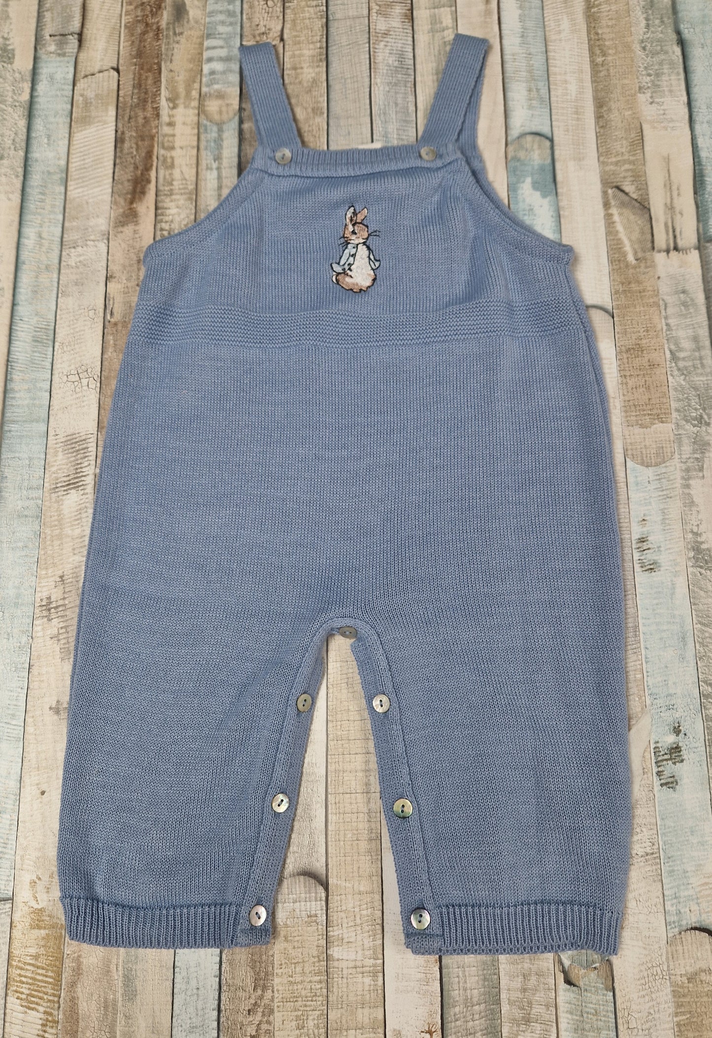 Nana 's Special Buys Baby Boys  Plain Dusky Blue Dungaree With Embroidered Rabbit