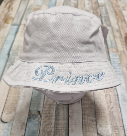 Baby Boys White Prince Bucket hat With Chin Strap