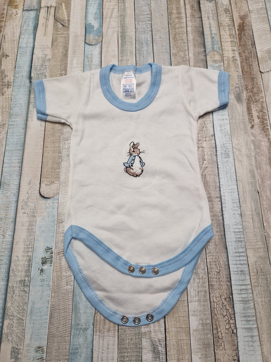 Baby Boys Blue Rabbit Embroidered Bodysuit/ Vest