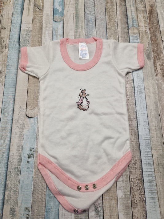 Baby Girls Pink Rabbit Embroidered Bodysuit/ Vest