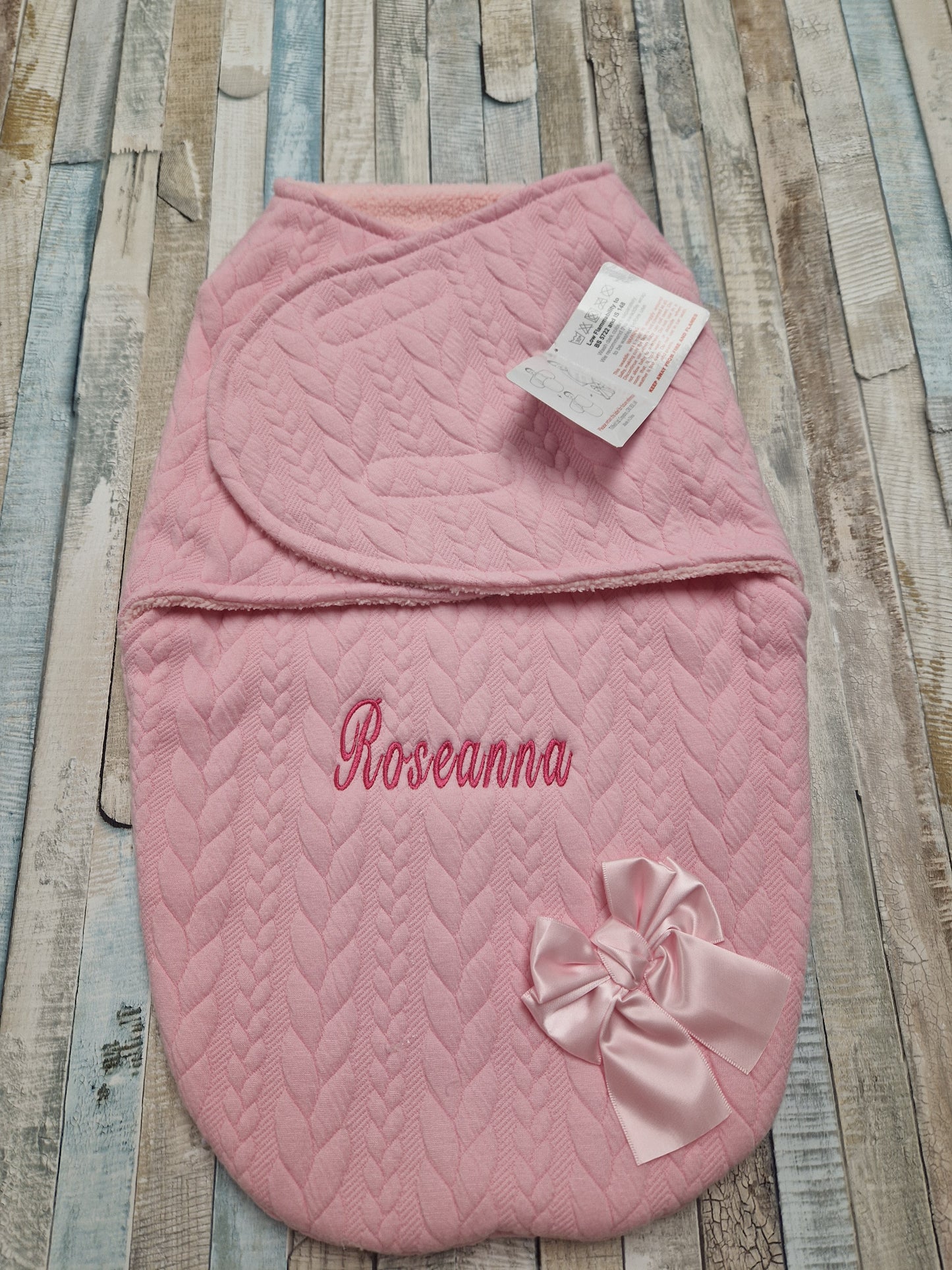 Personalised Baby Girls Pink Knitted Cable Design Swaddle Wrap