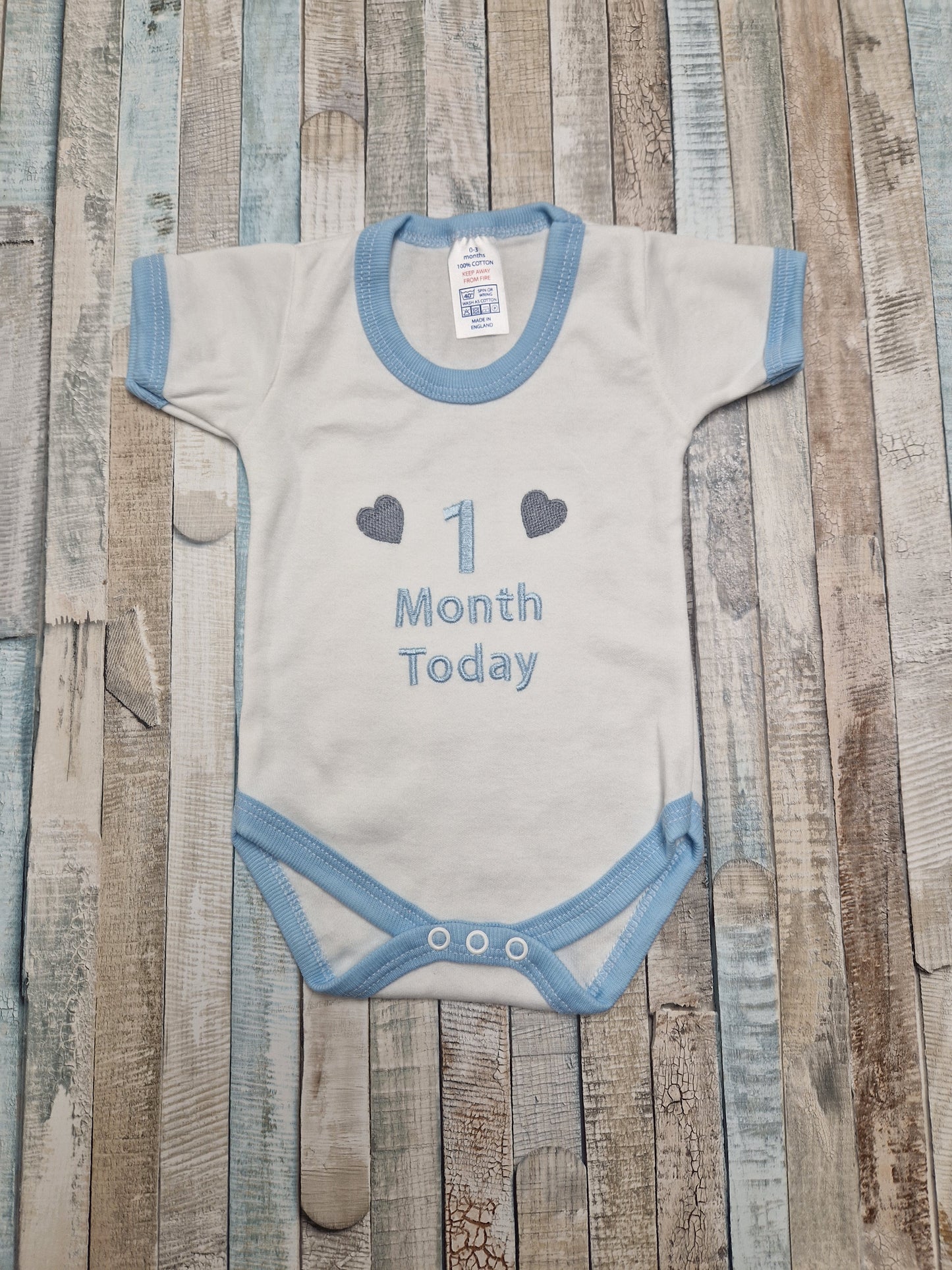 Baby Boys 1 Month Today Blue And White Vest