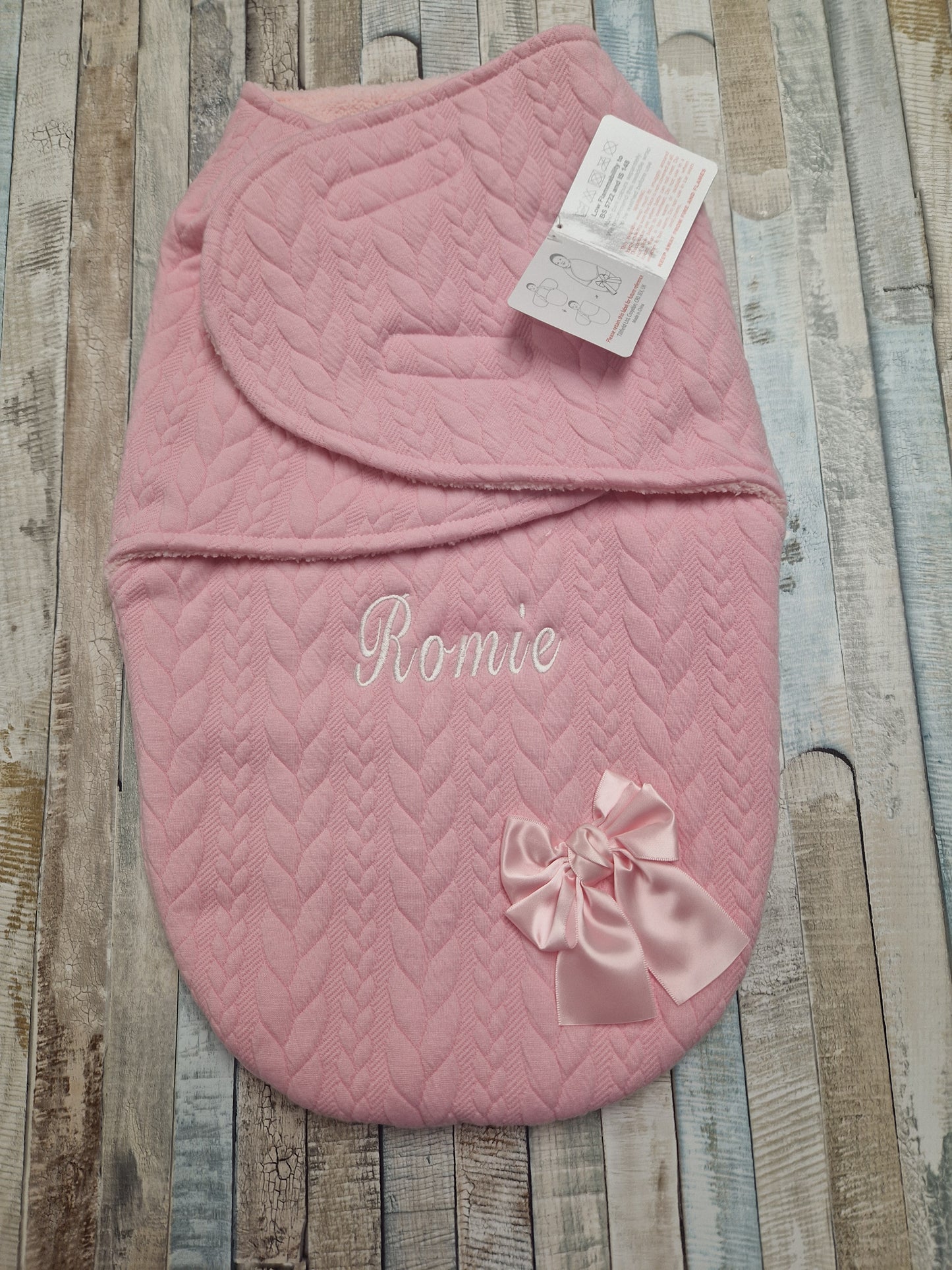 Personalised Baby Girls Pink Knitted Cable Design Swaddle Wrap