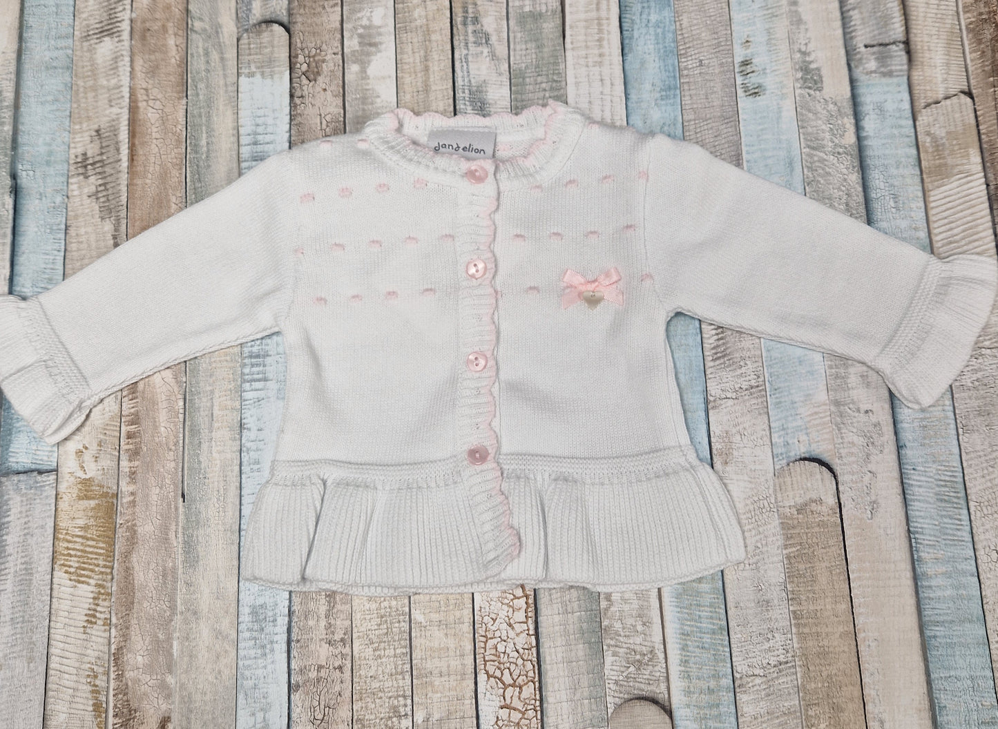 Nana's Special Buys Baby Girls White And Pink Ruffle Hem Cardigan