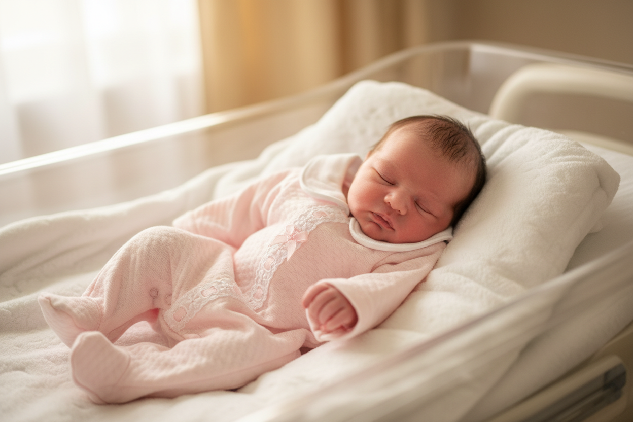 Premature Baby Girls Pink Lace And Bow Sleepsuit