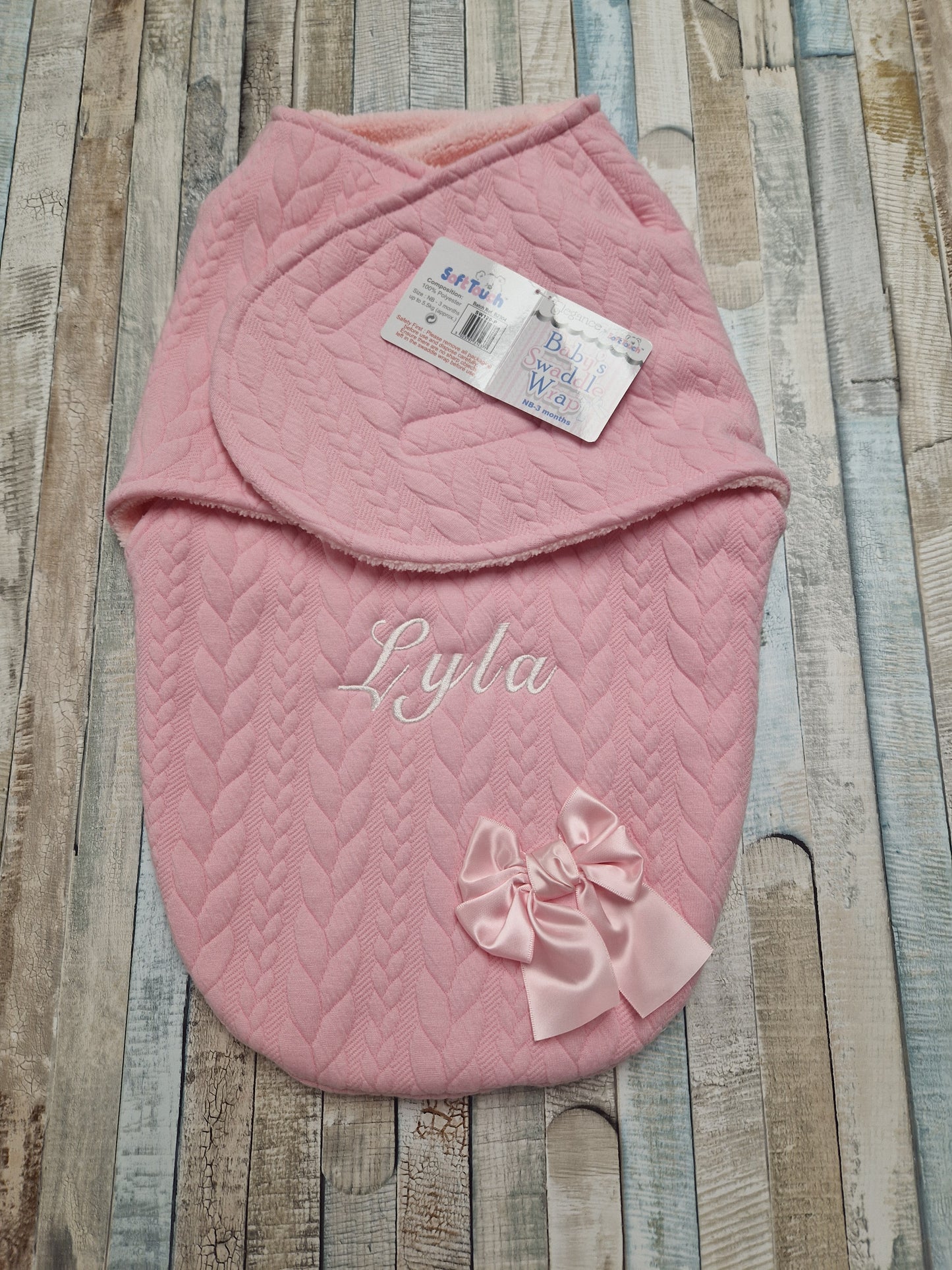 Personalised Baby Girls Pink Knitted Cable Design Swaddle Wrap